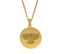 HUWAIYUNDONG Assyrian Aramean Jewelry,Ashur God Pendant Necklaces For Women Men,Ethnic Vintage Geometric Accessories,Trendy Unisex Region Map Hiphop Wedding Adjustable Chain, Gold,60Cm