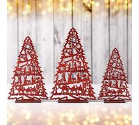 Huwena 3 Pcs Christmas Nativity Scene Tabletop Decor Wooden Christmas Tree Table Centerpieces Jesus Nativity Wooden Christmas Tree Vintage Wood Tree Sign for Xmas Tiered Tray Decor Home Decorations