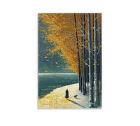HUWERHW Impasto Autumn Riverside Stroll Scene 04 Poster Canvas Aesthetic Wall Art Painting Decor for Living Room Bed Room 08x12inch Unframe-style