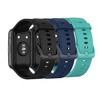 Huabao Silicone Sports Strap Replacement Band for Huawei Watch Fit, Adjustable Compatible with Huawei Watch Fit (Black + Dark Blue + Teal)