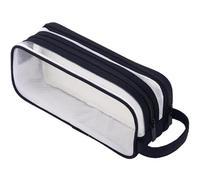 HUWOYG Large Grid Mesh Pencil Case 2 Compartments, Clear Pen Pouch, Multifunction Transparent Stationery Bag for Student for Stationery(Black)