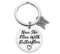 Huwujiu Memorial Gift Keyring Sympathy Gift Now She Flies with Butterflies Keyring Remembrance Gifts Keyring Sympathy Keyring In Memory of Loved Gift Loss of Mum Grandma Sister Daughter Friend Gifts