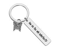Huwujiu Memorial Keyring Gift Now She Flies with Butterflies Keyring Remembrance Gift In Memory of Loved Gift Sympathy Gifts for Loss of Mother Grandmother Sister Daughter Friend