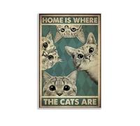 HUWYREWQRH Home Is Where The Cats Are Posters Aesthetic Wall Art Decor Vintage Canvas Decorative Painting Poster for Living Room Bed Room 24x36inch(60x90cm) Unframe-style