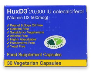 HuxD3 20,000IU Vitamin D3 500mcg 30 Capsules