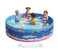 Huxibai Folding Swimming Pool | Hard Shell Bathtub with Marine Print | Foldable Outdoor Swimming Pool with Drawings | for Boys Girls Dogs Garden Outdoor Patio