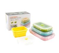 Huxibai Silicone Meal Containers - Set of 4 Silicone Lunch Containers - Durable Airtight Stackable Foldable Lightweight for Beach Travel Pantry Freezer Refrigerator