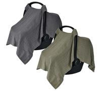 Huxie Denmark - Muslin Baby Car Seat Cover for Boys and Girls - 100% Organic Cotton Car Seat Canopy with Perfect Fit for Baby Carrier - 43 x 31-2-Pack (Sage Green/Soft Grey)