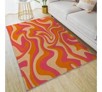 HUXJOKO Area Rug Retro Orange and Pink Funky Swirl Home Decor Non-Slip Rugs Machine Washable Doormat Carpet Mat for Living Room Bedroom Kitchen Kindergarten Room Classroom,5' x 7'