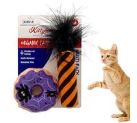 Huxley & Kent 2-Pack Cat Toys | Spiderweb Donut & Black Flame Candle | Halloween Strong Catnip Crinkle Filled Cat Toy | Soft Plush Kitty Toy | Kittybelles