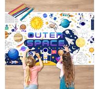 Huxolynifty 70.8''x31.4'' Outer Space Coloring Poster/Solar System Giant Coloring Poster for Outer Space Birthday Decorations Supplies & Astronaut Party Decorations