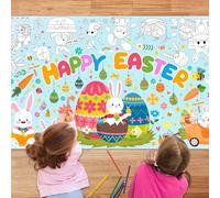 Huxolynifty Easter Coloring Tablecloth Poster for Kids, 71'' x 31.5'' Happy Bunny Giant Coloring Poster Craft Banner, Party Table Decorations Cloth for Easter Crafts Activities