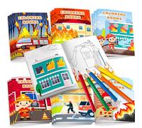 Huxolynifty Fire Themed Coloring Book, 24 Pcs Firefighter Coloring Book & 12 Pcs Firetruck Party Pencils for Fire Truck Birthday Decorations Favors