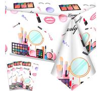 Huxolynifty Makeup Party Tablecloth, 3 Pcs Makeup Theme Tablecloth Spa Party Table Cover for Spa Birthday Party Decorations, Spa Birthday Supplies (108'' x 54'')