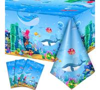 Huxolynifty Under The Sea Tablecloth, 3 Pcs Sea Animal Table Cloth, Underwater Creatures Tablecloth & Ocean Table Cloth, for Under The Sea Party Decorations Supplies