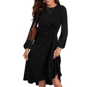 HUXRAKV Wedding Guest Dress for Women Chic Pleated Waist Swing A-Linie Prom Dress Elegant Long Sleeve Winter Evening Party Cocktail Dresses,42-Black,M