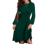 HUXRAKV Wedding Guest Dress for Women Chic Pleated Waist Swing A-Linie Prom Dress Elegant Long Sleeve Winter Evening Party Cocktail Dresses,42-Green,L