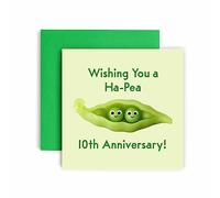 Huxters 10th Anniversary Card - Ha-Pea Funny Wedding Anniversary Cards for Him and Her -148 by 148mm Anniversary Cards for Husband and Wife - 10th Wedding Anniversary Card Envelope (10th)