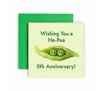 Huxters 11th Anniversary Card - Ha-Pea Funny Wedding Anniversary Cards for Him and Her -148 by 148mm Anniversary Cards for Husband and Wife - 11th Wedding Anniversary Card Envelope (11th)