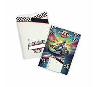 Huxters 14 pcs Go Karting Birthday Kids' Party Invitations for Boys Game Theme Party-Invites Childrens Parties Supplies Double-Sided (Karting)