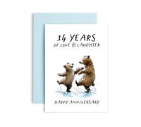 Huxters 14th Anniversary Card for Husband or Wife 14 years of Love Laughter and Us - Bears Wedding Anniversary Love - 14.8cm (14 years)