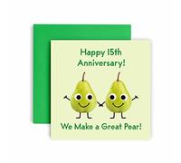 Huxters 15th Anniversary Card - We Make a Great Pear! Funny Cards for Him and Her -148 by 148mm Husband Wife Wedding Envelope (15th), Blue, Red