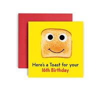 Huxters 16th Birthday Card - Funny Birthday Cards for Women and Men - Here’s a Toast Happy Birthday Card - Paper Birthday Card for Him and Her - Carbon Neutral Toast Birthday Card and Envelope (16th)