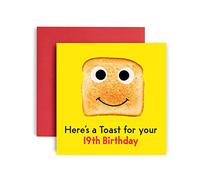 Huxters 19th Birthday Card - Funny Birthday Card for Him and Her - Here’s a Toast - Carbon Neutral, Includes Envelope
