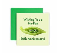 Huxters 20th Anniversary Card - Ha-Pea Funny Wedding Anniversary Cards for Him and Her -148 by 148mm Anniversary Cards for Husband and Wife - 20th Wedding Anniversary Card Envelope (20th)