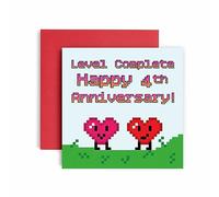 Huxters 4th Anniversary Card - Level Complete Anniversary Love!- Funny Anniversary Cards for Him and Her - Anniversary Cards for Husband and Wife - 4th Wedding Anniversary Card Envelope (4th)