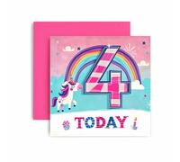 Huxters 4th Birthday Card for Girl - 4th Unicorn Birthday Card for Her You are 4 Today - Magical Birthday card for Daughter Granddaughter 14.8cm (4th)