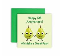 Huxters 5th Anniversary Card We Make a Great Pear! Funny Anniversary Cards for Him and Her 148 by 148mm Anniversary Cards for Husband and Wife 5th Wedding Card Envelope (5th), Blue, Red (HX4525)