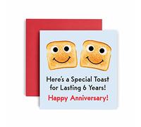 Huxters 6th Anniversary Card - Here's a Toast - Funny Anniversary Cards for Him and Her -148 by 148mm Anniversary Cards for Husband and Wife - 6th Wedding Anniversary Card with Envelope (6th)