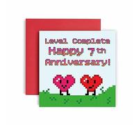 Huxters 7th Anniversary - Level Complete Love! Funny Anniversary Cards for Him & Her - Husband & Wife - Envelope Included