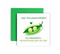 Huxters Anniversary Card for Daughter and Son-In-Law Ha-Pea Wedding Anniversary Happy Love ever after - 14.8cm (Daughter and Son-In-Law Pea)
