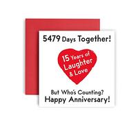 Huxters Anniversary Card - Premium Happy 15th Wedding Anniversary Wedding Card - Funny Card for Husband or Wife - Beautiful Illustration and Artwork - 14.8cm square card (15th Anniversary)