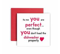Huxters Anniversary Card - You are perfect although you don’t Funny Card for Wife - Husband - Boyfriend - Girlfriend - 350GSM Valentines Day Card - Blank for Custom Message - 14.8cm (Dishwasher)