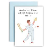 Huxters ‘Another Year Older’ Cricket A5 Happy Birthday Card - Gift for Dad, Grandad or Son - Cricket Card with Envelope - Fun Illustrated Slogan Greetings Card, FSC Certified