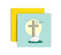 Huxters Baptism Card - Lamb Crucifix Square Religious Card | First Communion Christening - Baptism - Christian - Confirmation | Blank Inside for Personalised Message 14.8cm