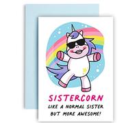Huxters Birthday Card for Her - Funny Birthday Card for Sister Birthday Card - Happy Birthday Card from Kids - Colourful Unicorn Birthday Card with Pastel Envelope - A5 (Sistercorn)