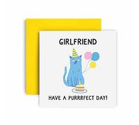 Huxters Birthday Cards for Women - The Purrfect Cat Girlfriend Happy Birthday Card for Anniversary, Romantic - Birthday Card with Lovely Pink Envelope - Valentines Card (Girlfriend)