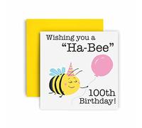 Huxters Birthday Cards for Women - Wishing You a Ha-Bee 100th Birthday Card for Her - Funny Birthday Cards for Mum - Grandma- Nanny - Nana- Cute 100th Birthday Card with Envelope (100th)