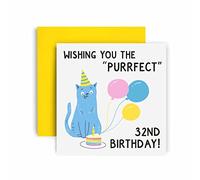 Huxters Birthday Cards for Women - Wishing You the Purrfect 32nd Birthday Card for Her - Funny Birthday Cards for daughter sister niece - Cute 32nd Birthday Card with Envelope (32nd)