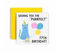 Huxters Birthday Cards for Women - Wishing You the Purrfect 77th Birthday Card for Her - Funny Birthday Cards for Mum - Grandma- Nanny - Nana- Cute 77th Birthday Card with Envelope (77th)
