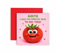 Huxters Birthday Mothers Day Card for Auntie - Cute Tomato Plush Puppet Design - Funny Fruit Joke Pun - I Love you from my Head To-Ma-Toes (Auntie)