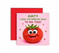 Huxters Birthday Mothers Day Card for Aunty - Cute Tomato Plush Puppet Design - Funny Fruit Joke Pun - I Love you from my Head To-Ma-Toes (Aunty)