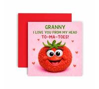 Huxters Birthday Mothers Day Card for Granny - Cute Tomato Plush Puppet Design - Funny Fruit Joke Pun - I Love you from my Head To-Ma-Toes (Granny)