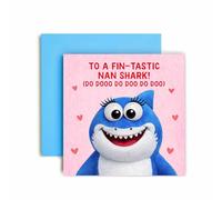 Huxters Birthday Mothers Day Card for Nan - Cute Shark Plush Puppet Design - Childrens Song Parody Doo Doo - To a Fin-tastic Shark (Nan)