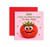 Huxters Birthday Mothers Day Card for Nan - Cute Tomato Plush Puppet Design - Funny Fruit Joke Pun - I Love you from my Head To-Ma-Toes (Nan)