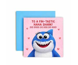 Huxters Birthday Mothers Day Card for Nana - Cute Shark Plush Puppet Design - Childrens Song Parody Doo Doo - To a Fin-tastic Shark (Nana)